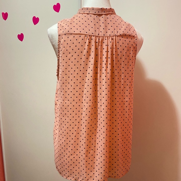 Eclair Pink Polka Dot Sleeveless Tie Blouse - Picture 2 of 4
